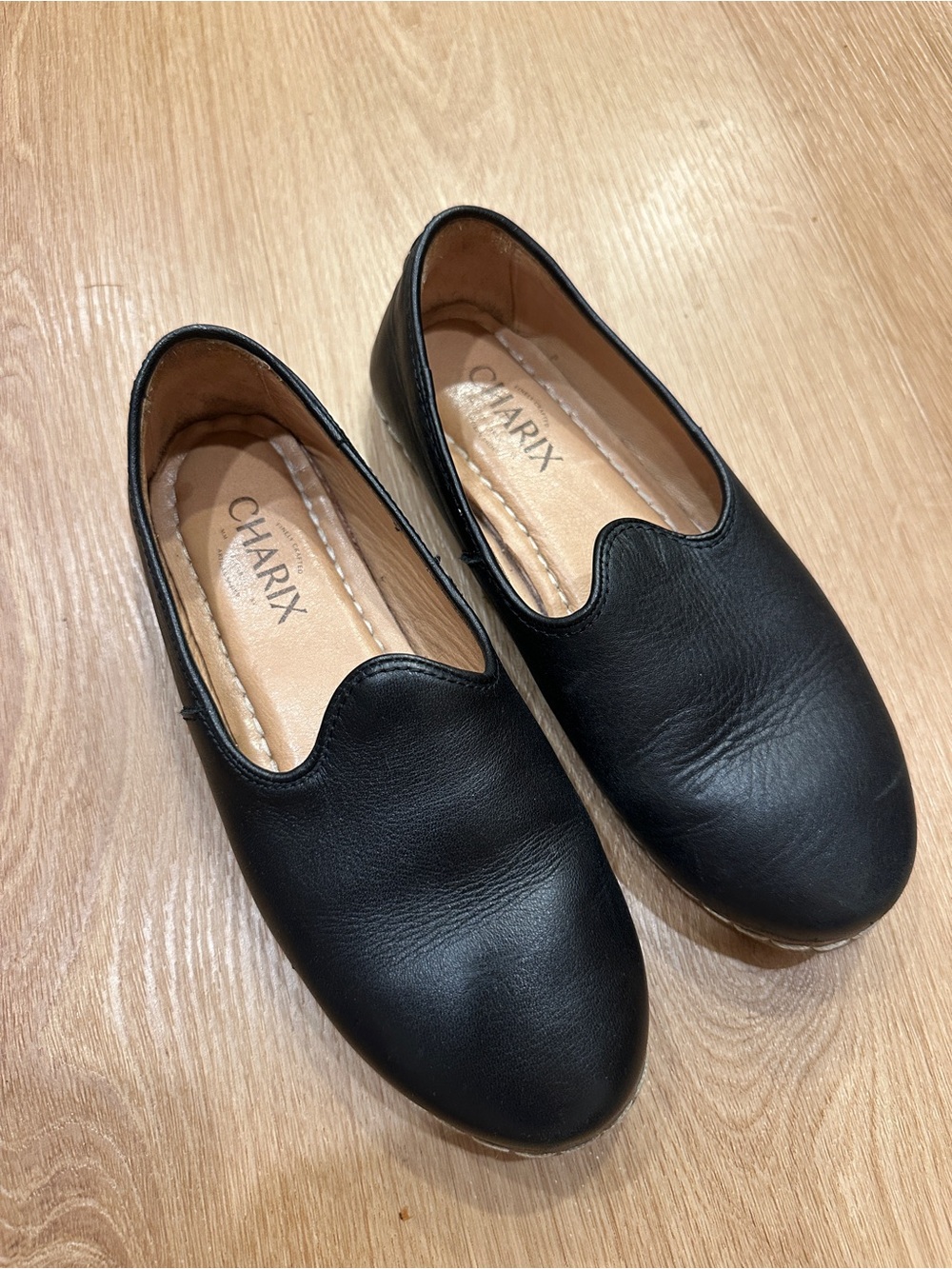 Charix Black leather slide on loafers